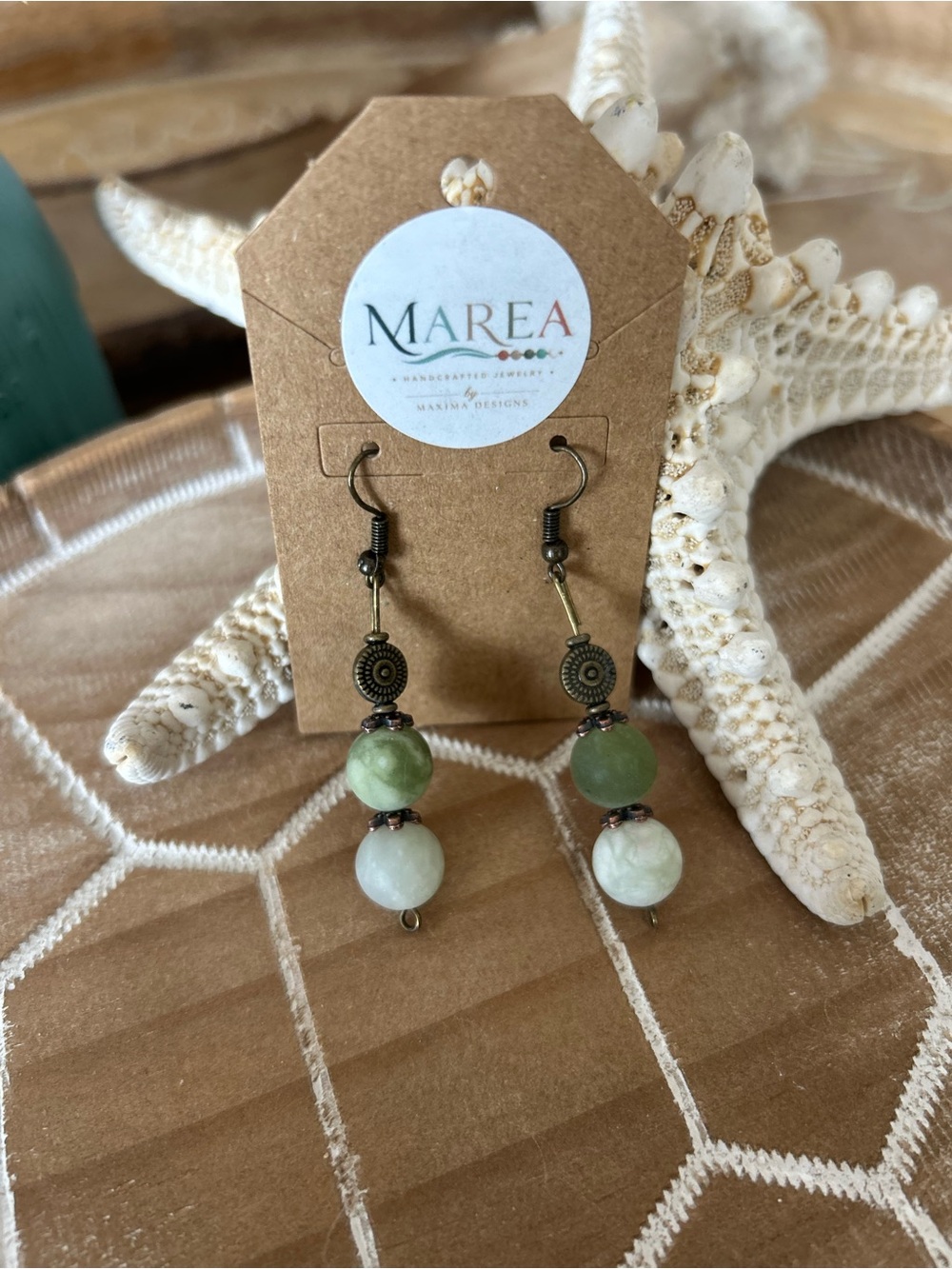 NEW MAREA Handmade Green Beaded Boho Dangle Earrings
